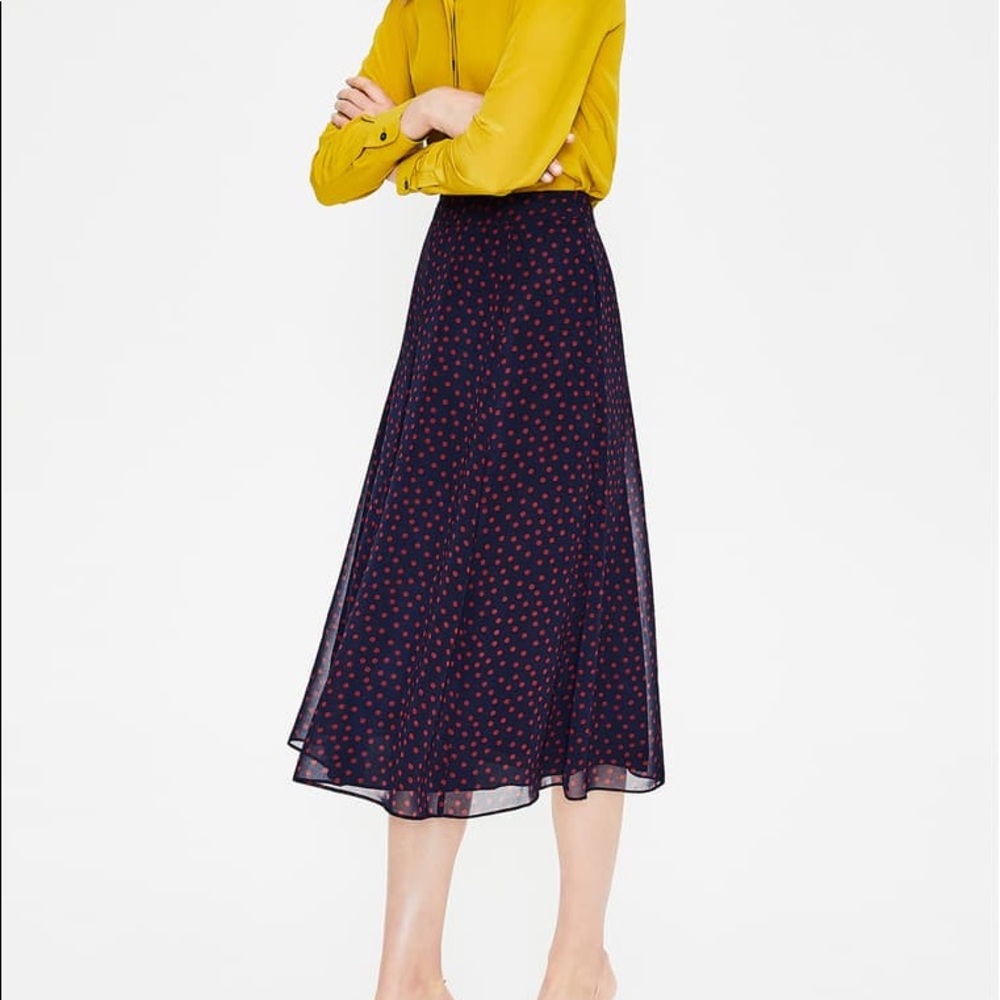 NWT! Navy skirt with mulled wine polka dots.